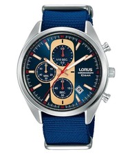 Lorus Mens Urban Chronograph Dated Blue Dial Blue Nylon Strap Watch RM357GX9