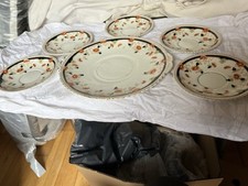 Antique Melba China England 1 Serving Plate & 5 Saucers Floral Design Gilded