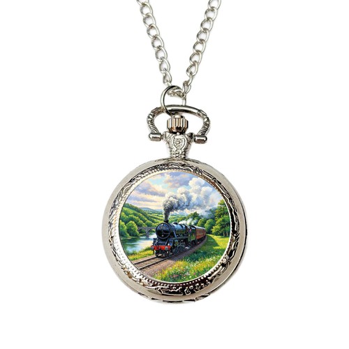 Steam train pocket watch - train,