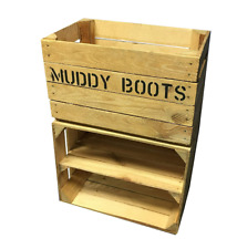 Wellie Boot Rack & Shoe Rack - Rustic Wooden Storage Box -  Muddy Boots