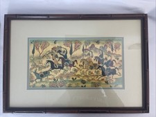 Original Persian Painting Hunting Scene Horses Riders  Framed 19x13”