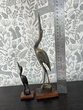 2 Vintage Indian Hand Carved Buffalo Horn Egret Crane Heron Paddy Bird. On Wood.