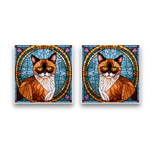 2x Small Burmese Cat Kitten Stained Glass Opaque Square Vinyl Sticker Decal 60mm