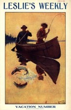 1910 VACATION SPORTING WOMEN FISHING BOATING PIKE CANOE CAMPING POSTER 318488