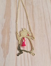 Les Nereides N2 Golden Big Bad Wolf and Little Red Riding Hood Pendant Necklace