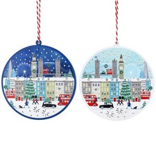 Gisela Graham Set of 2 London Design Disc Christmas Tree Decorations with Twine