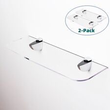 2 Pack Floating Shelves Acrylic Glass Shelf Kit Satin Nickel 6x17Inch(15cmx42cm)