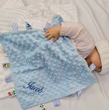 Personalised Baby Soft Dimple Comforter Taggy taggie tag  Blanket Boy Girl Gift 