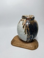 Handmade Studio Pottery Stoneware Vase Artist Signed, multi color Brown Gray