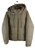 Zara Womans Faux Leather Beige Cropped Padded Puffer Jacket Size M