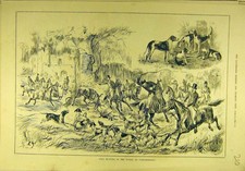 Original Old Antique Print 1884 Stag Hunting Forest Fontainebleau Sport 19th