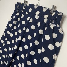 QED London Wide Leg Crop Trousers Size L 32/34W Navy White Polka Dot Relaxed 