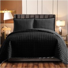 3 Piece Quilted Bedspread Bedding Set Single Double King Sizes Comfort Bed Throw