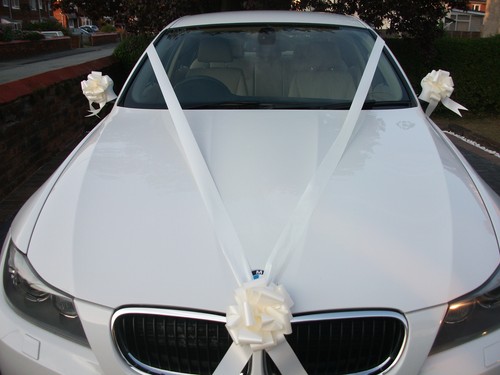 Ivory wedding car decoration - car,