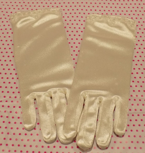 White satin beaded edge gloves