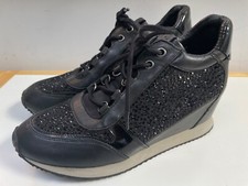 ASH Black Wedge Trainers UK 6 Leather Rhinestone Jewel Ladies Heeled Shoes EU 39