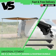 VANSTYLE 2MX 2.5M AWNING SUNSHADE+ROOF RACK BLACK CROSS BARS BUNDLE CAMPER