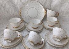 SHELLEY Red Polka Dot Tea Set Rare with Gold edge Detail very good condition