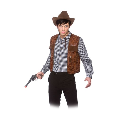 Brown cowboy waistcoat leather - waistcoat,