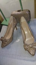 KURT GEIGER CARVELA OLD GOLD BOW FRONT SHIMMER SHOES AND MATCHING BAG UK 3 36