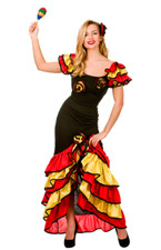 NEW Rumba Dancer Spanish Senorita Flamenco Ladies Halloween Fancy Dress Costume