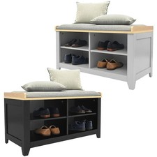 Hallway Shoe Storage Bench + Padded Seat 4 Shelves Wood Effect Top Entryway Rack