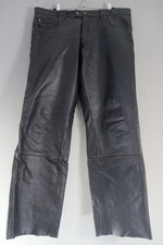 HEIN GERICKE CLASSIC BLACK LEATHER BIKER JEANS: WAIST 38 INCHES/LEG 31 INCHES