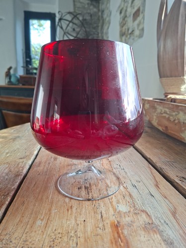 Vintage ruby red glass brandy - red,