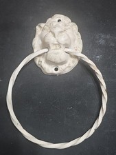 Antique Vintage Lions Head Towel Ring Distressed Shabby Chic White Cast Iron
