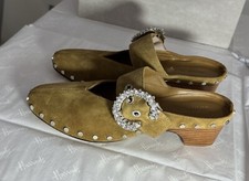 Jimmy Choo Crystal Embellished Suede Clogs Mules Shoes Sandals 37 UK 4 RRP £650