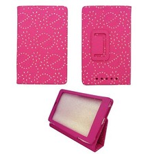 CASE FOR GOOGLE NEXUS 7 HOT PINK DIAMOND BLING GLITTER PRINT PU LEATHER COVER 