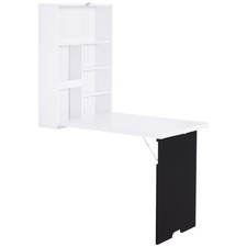 HOMCOM Multi-Functional Folding Wall-Mounted Drop-Leaf Table w/Chalkboard Shelf