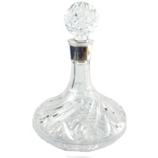 MINT Waterford Crystal Ship Decanter Silver Collar Swirling Fan Diamond Stopper