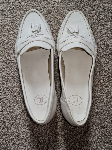 Ladies white leather loafers - white,