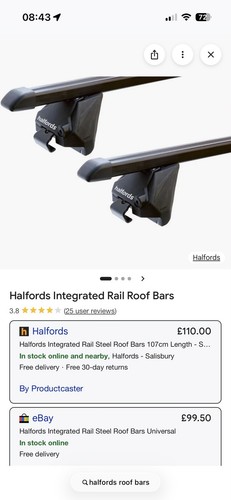 Halfords integrated rail roof - integrated,
