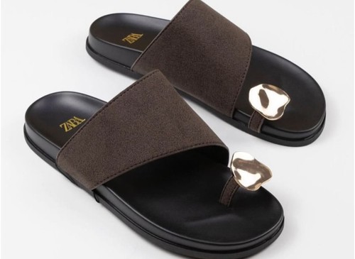 Zara tan black leather toe - black,