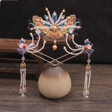 Chinese Hanfu Hairpin Flower Tassel Hairclip Crown Bridal Headdress Cloisonne