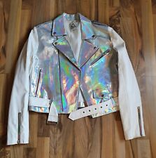 Rare UNIF Gamma Ray Iridescent Holographic Moto Biker Jacket Rainbow Zip Large