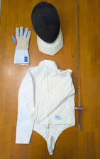 Blue Gauntlet Fencing Set Lot M Mask M001-BG 3, L Glove, Size 40 Jacket, Sword