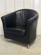 Black Leather Tub Chair With Chrome Legs 