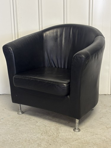 Soft black leather tub chair - black,