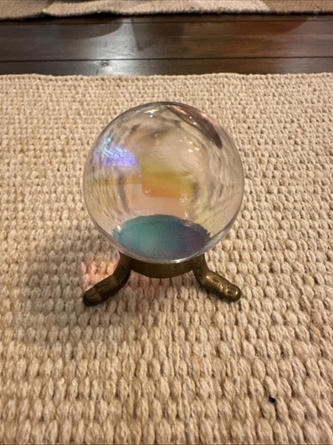 Crystal ball with brass stand - crystal,