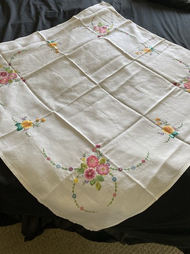 Vintage white linen hand - ,