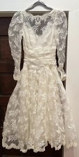 VTG 80s Wedding Dress Lace Tea