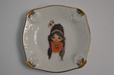Vintage Native American Girl Porcelain Ashtray Collectible MCM Western Tobacco