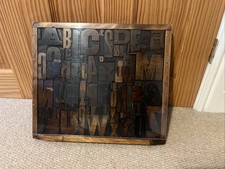 75 Vintage Wooden Printers Letter Blocks + Drawer 