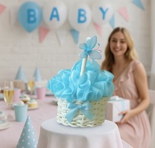 Blue  Satin Flower Girl Basket Butterfly Christening Handmade Wedding Basket