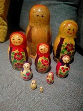Nest Of 9 Vintage Wooden Russian Stacking Dolls