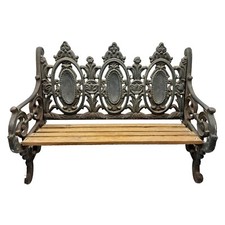 *MINIATURE* VINTAGE VICTORIAN STYLE CAST IRON GARDEN BENCH DOLL / TEDDY