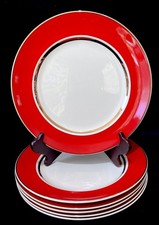 Crownford Burslem England “Scarlet & Gold” Retro 6 X Dinner Plates Plates 10” 